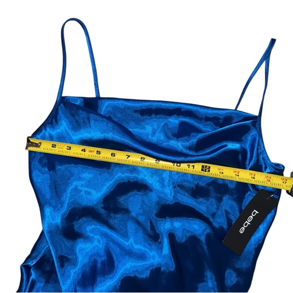 Vintage Bebe Satin Cowl Neck Slip Midi Dress Royal Blue Size S NWT - Picture 7 of 12